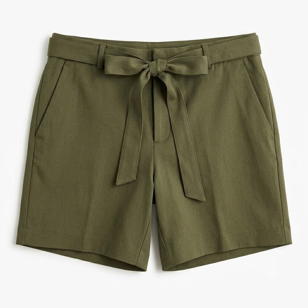 Banana Republic Belt Woven Trouser Shorts Olive Green High Rise Casual Womens 14